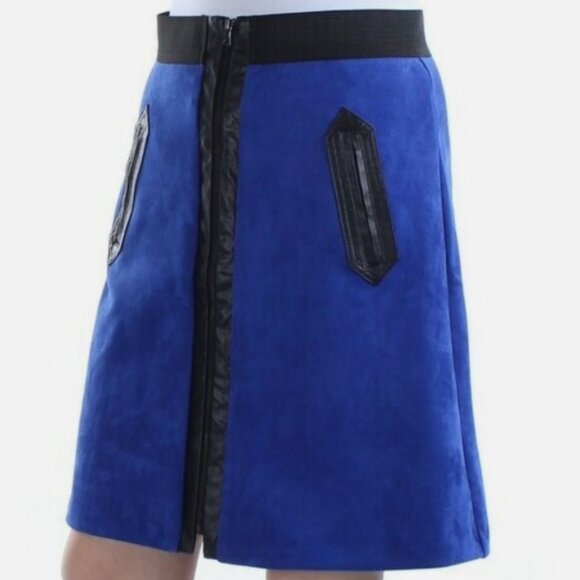 ECI Womens Blue Faux Suede Faux Leather Trim Above The Knee A-Line Skirt Size: L - Picture 2 of 2